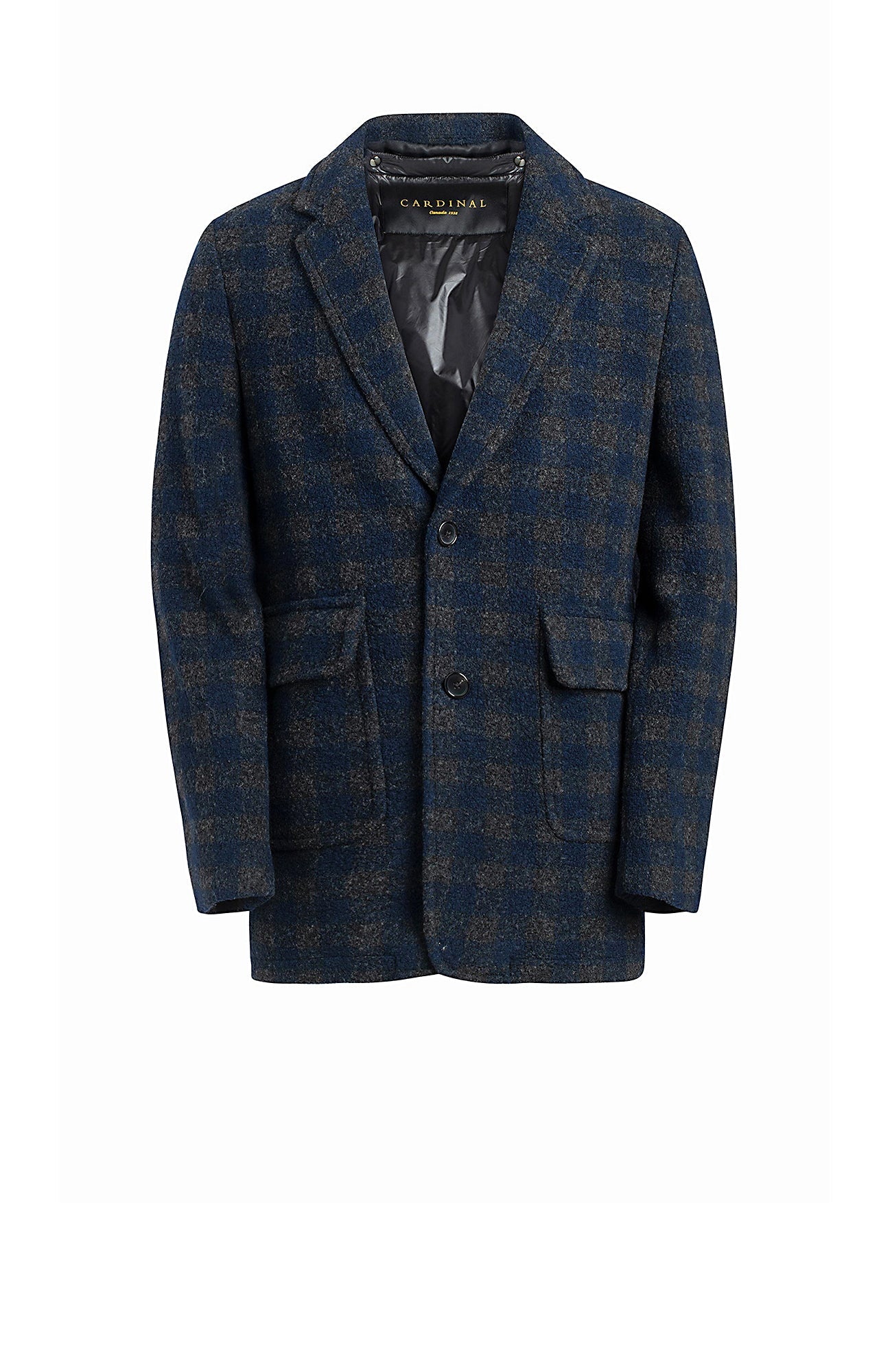 BARRETT CHARCOAL & NAVY CHECK WOOL JACKET - Cardinal of Canada-CA - Barrett boucle wool navy and charcoal check jacket 32 inches length