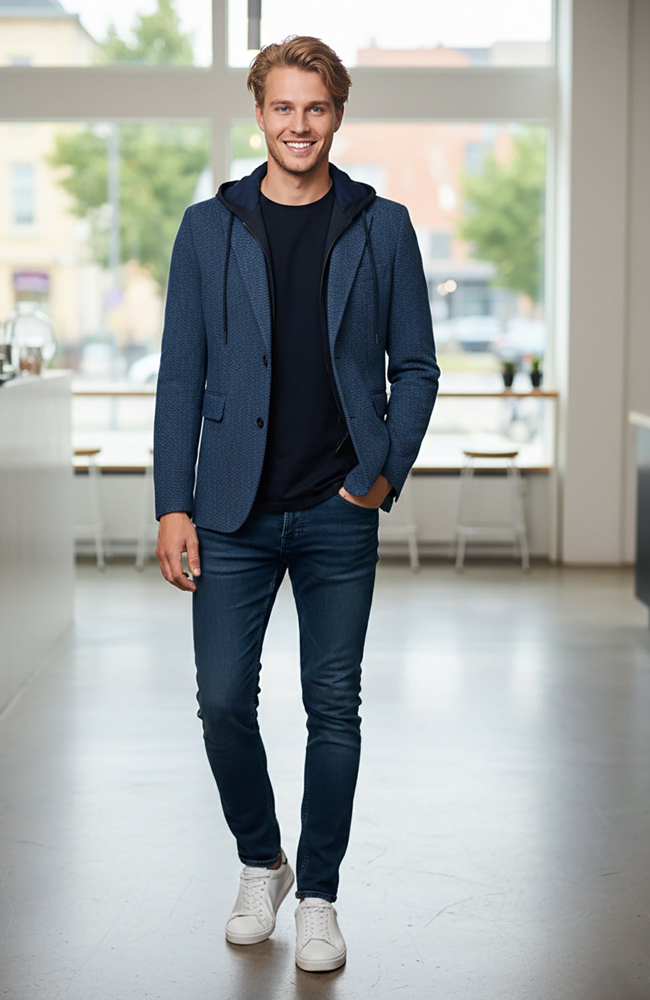 Brandon Blue Herringbone Hooded Sports Coat - Cardinal of Canada - CA - Brandon Blue Herringbone Hooded Sports Coat