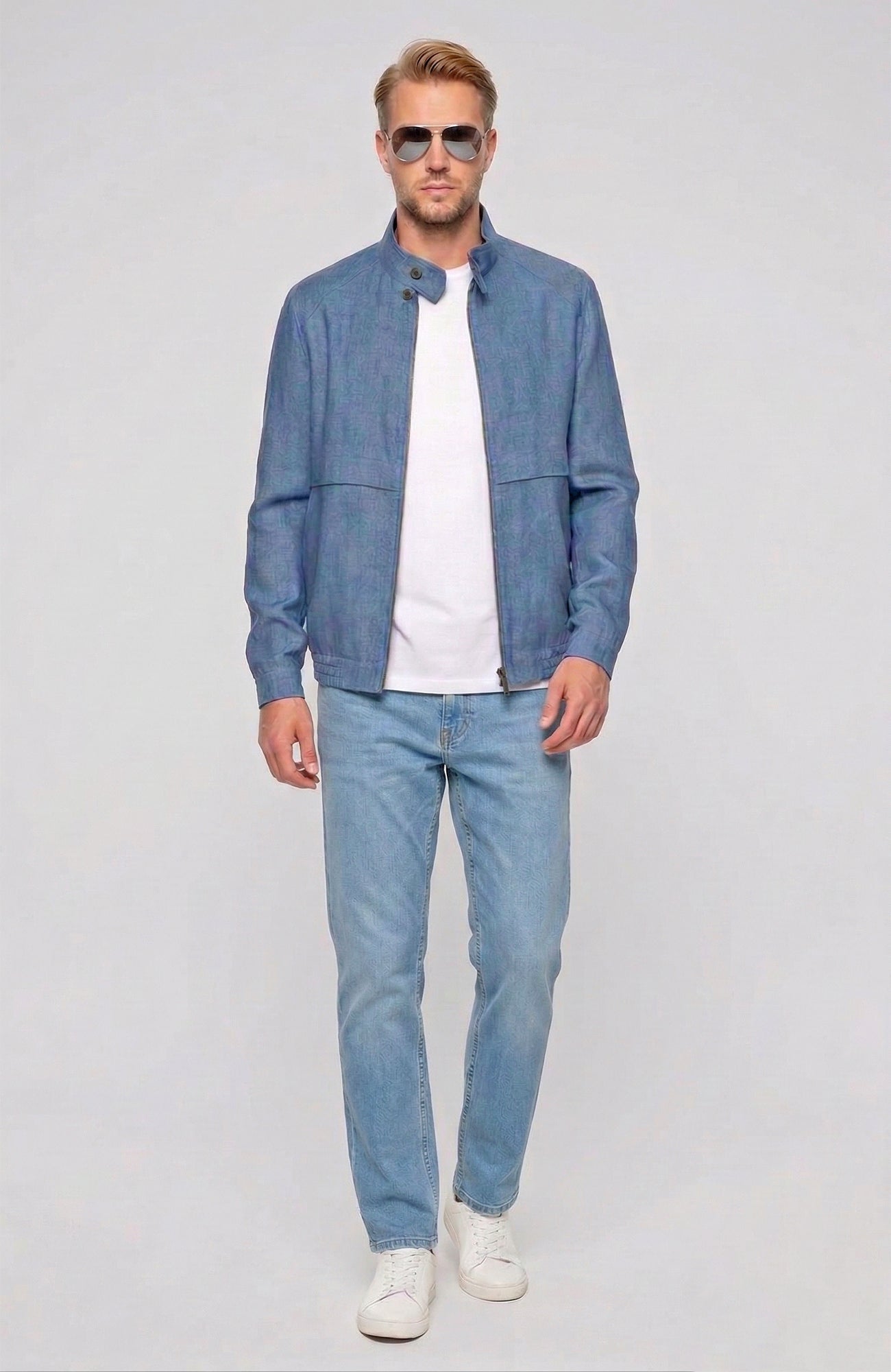 Bristol Light Blue Linen Bomber Jacket - Cardinal of Canada - CA - Bristol Light Blue Linen Bomber Jacket