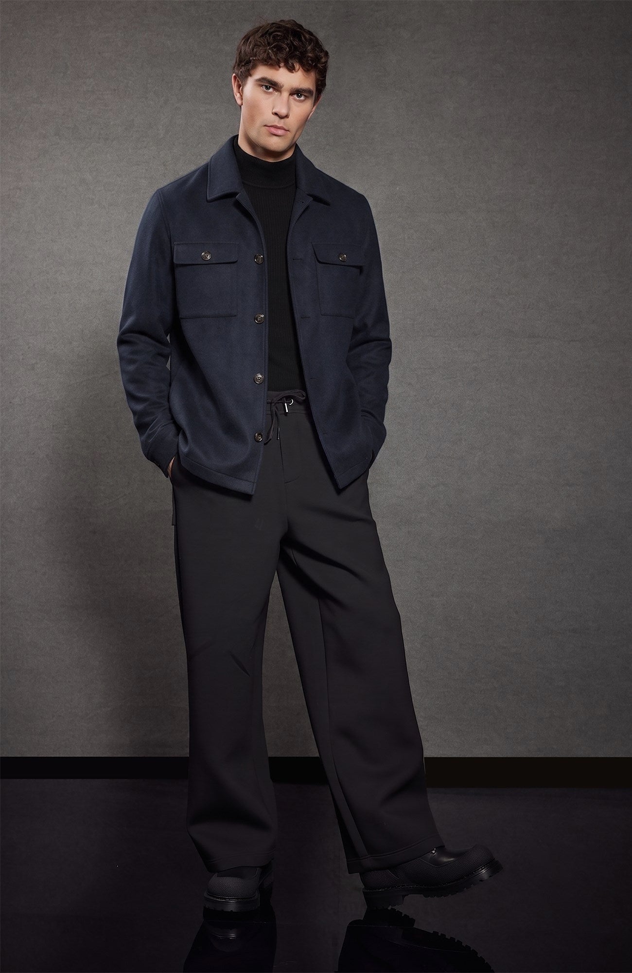 Bryce Navy Cashmere Shirt Jacket - MENS - Cardinal of Canada-CA - Bryce Navy Cashmere Shirt Jacket