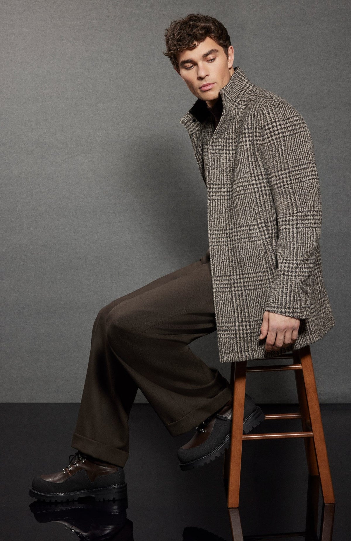 Bryson Wool and Cashmere Brown Check Topcoat