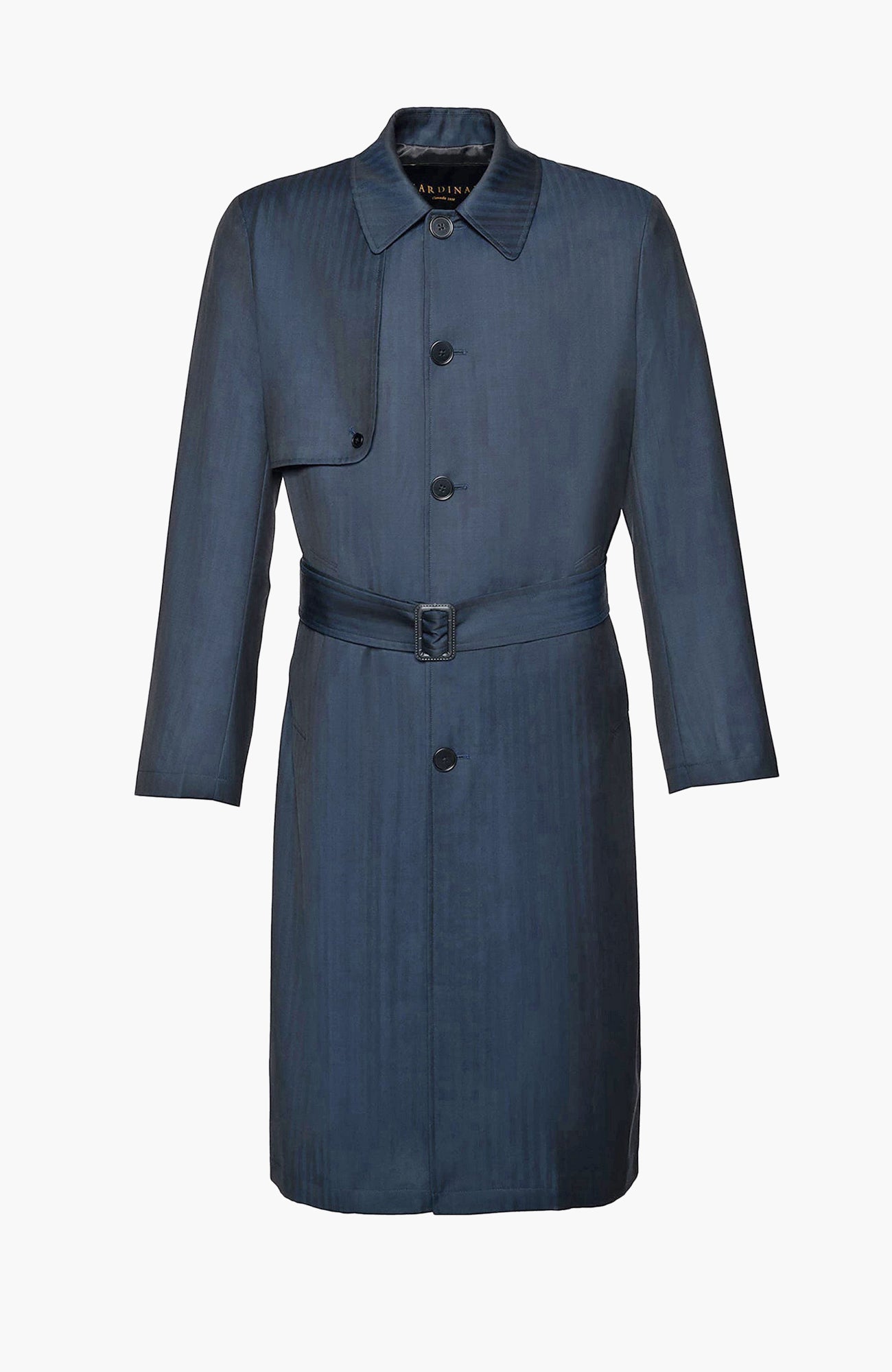 Man Ray Navy Herringbone Wool Trench Coat - Cardinal of Canada-CA - Man Ray Navy Herringbone Wool Trench Coat