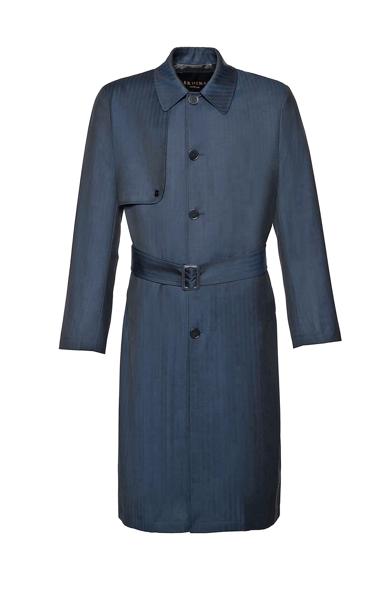 Man Ray Navy Herringbone Wool Trench Coat