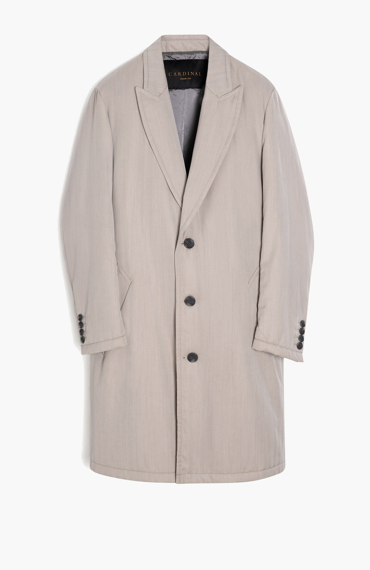 Mercury Stone Herringbone Silk and Wool Topcoat - MENS - Cardinal of Canada-CA - Mercury Stone Herringbone Silk and Wool Topcoat