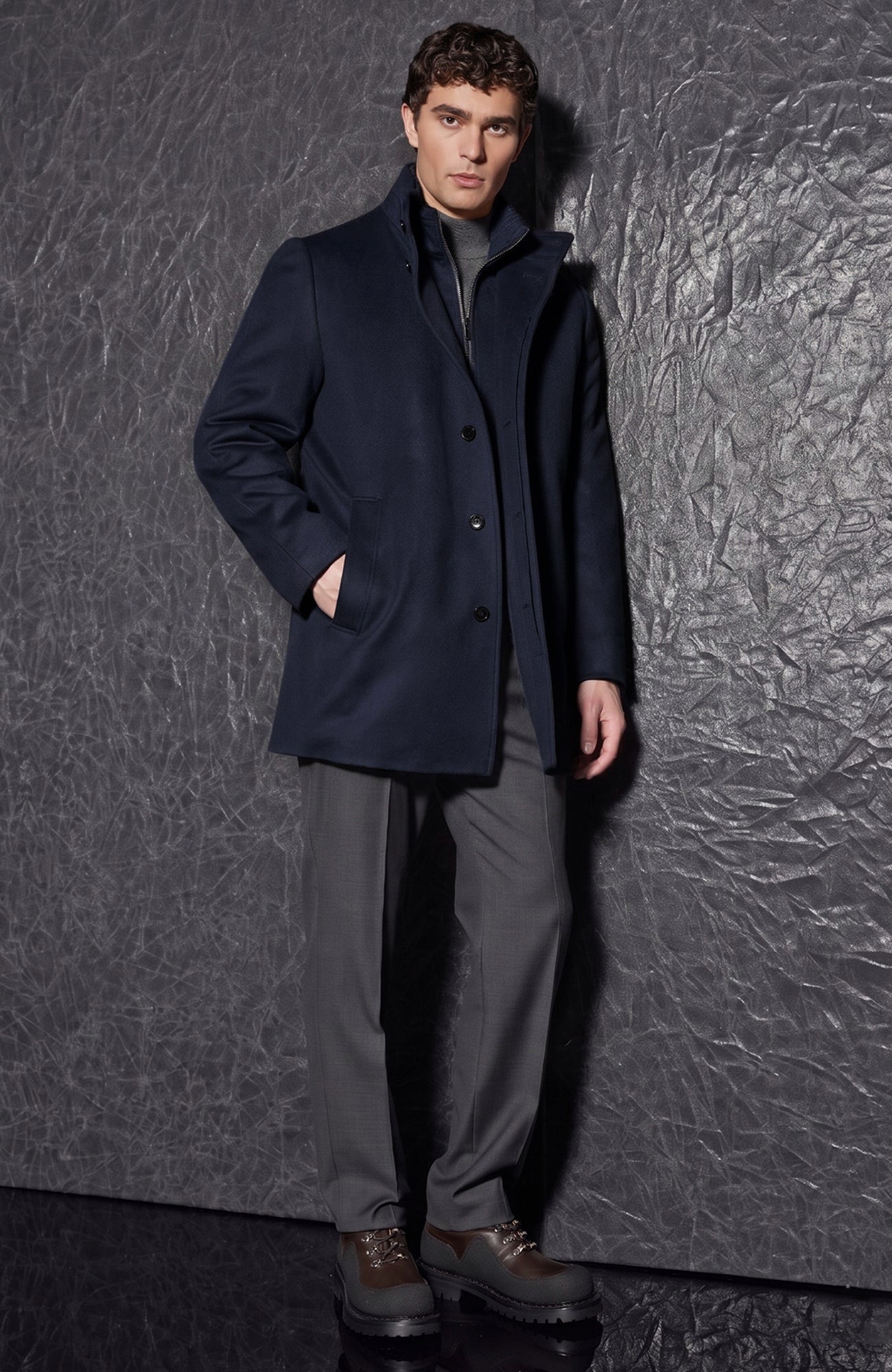 Mont-Royal Navy Mélange Wool & Cashmere Car Coat - MENS - Cardinal of Canada-CA - Mont-Royal Navy Mélange Wool & Cashmere Car Coat