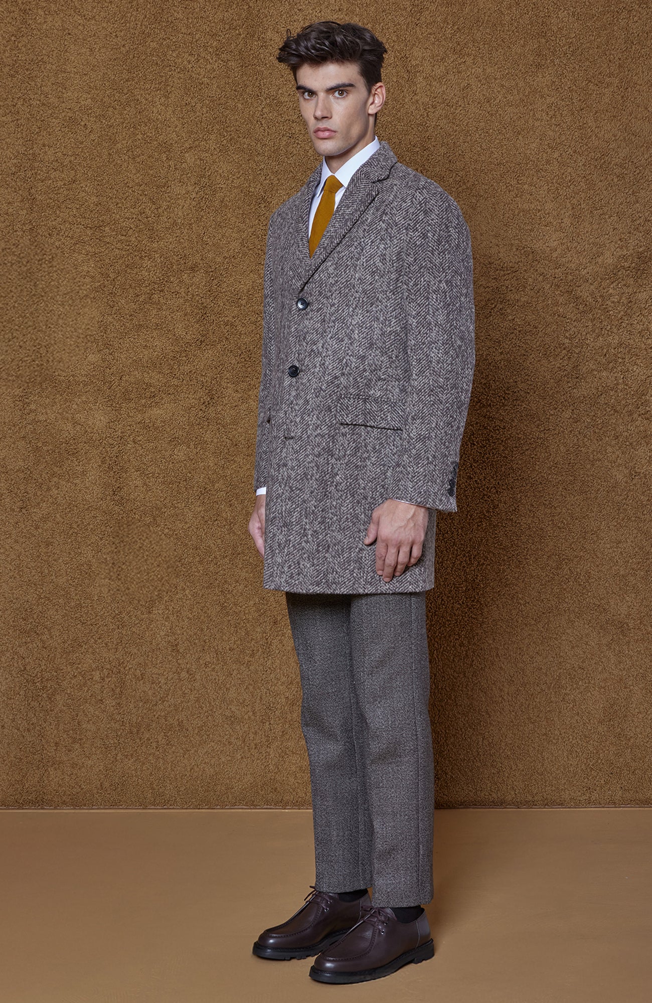 SHERWOOD TAUPE HERRINBONE WOOL & ALPACA TOPCOAT - MENS - Cardinal of Canada - CA - SHERWOOD TAUPE HERRINBONE WOOL & ALPACA TOPCOAT