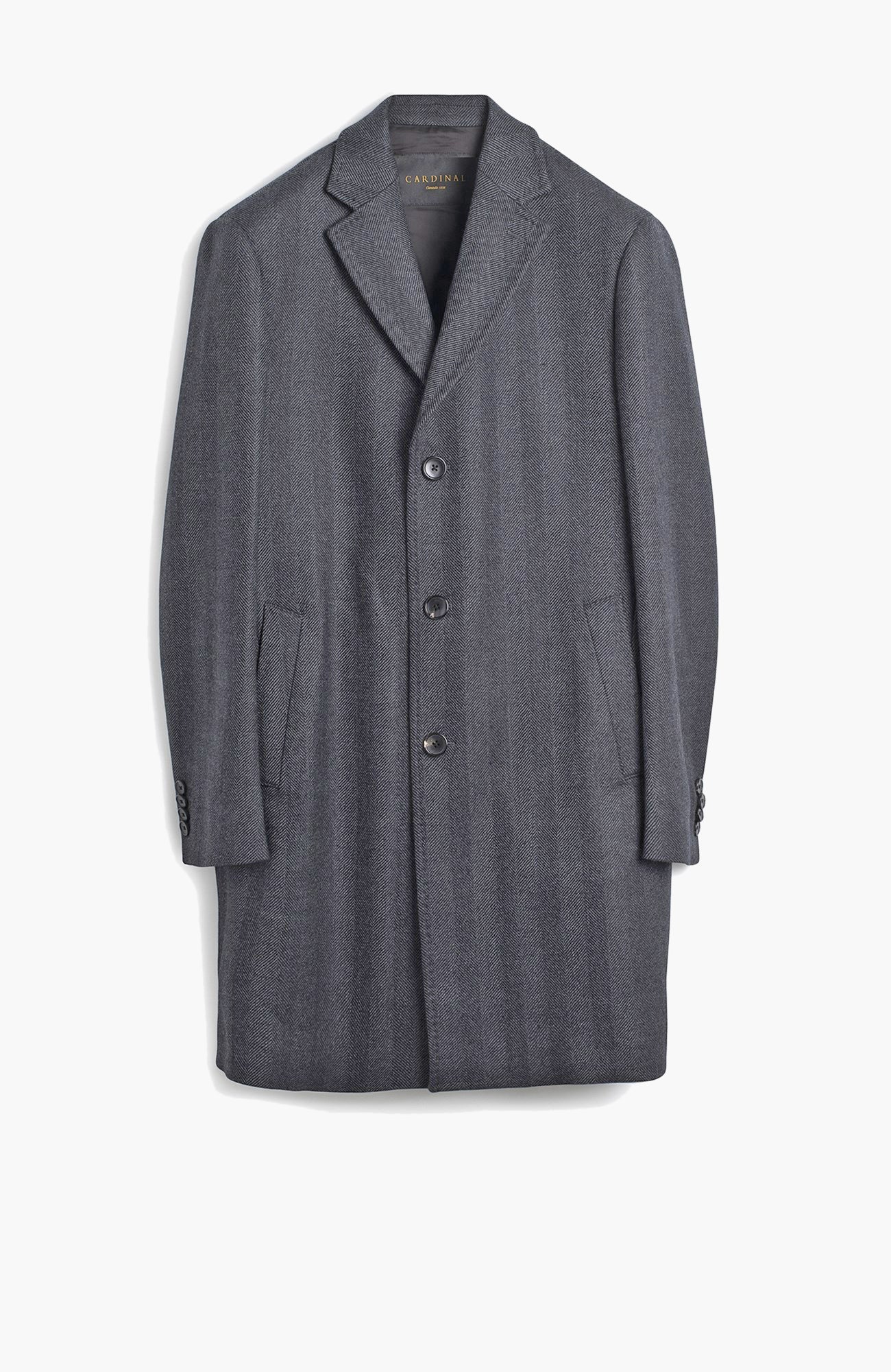 Stedwell Charcoal Herringbone Wool Topcoat - MENS - Cardinal of Canada-CA - Stedwell Charcoal Herringbone Wool Topcoat