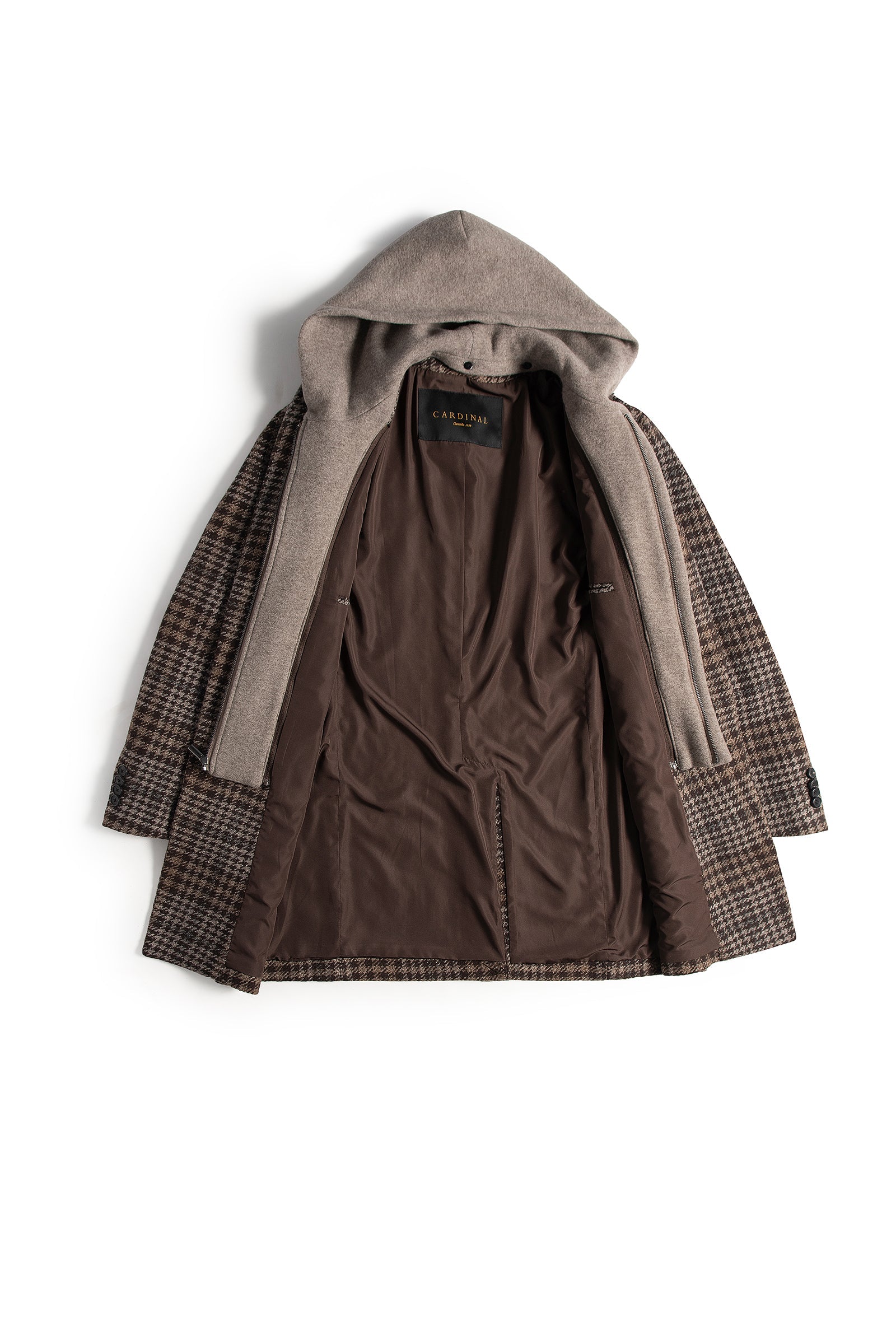 TRISTEN TAUPE HOUNDSTOOTH WOOL TOP COAT - Cardinal of Canada-CA - Tristen brown taupe houndstooth wool top coat 36 inch length