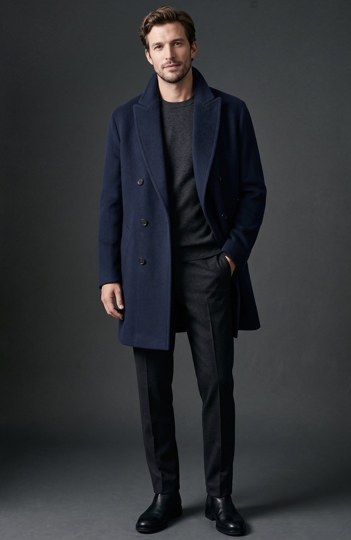 MANTEAU BLUE MARINE EN LAINE À DOUBLE BOUTONNAGE LOGAN