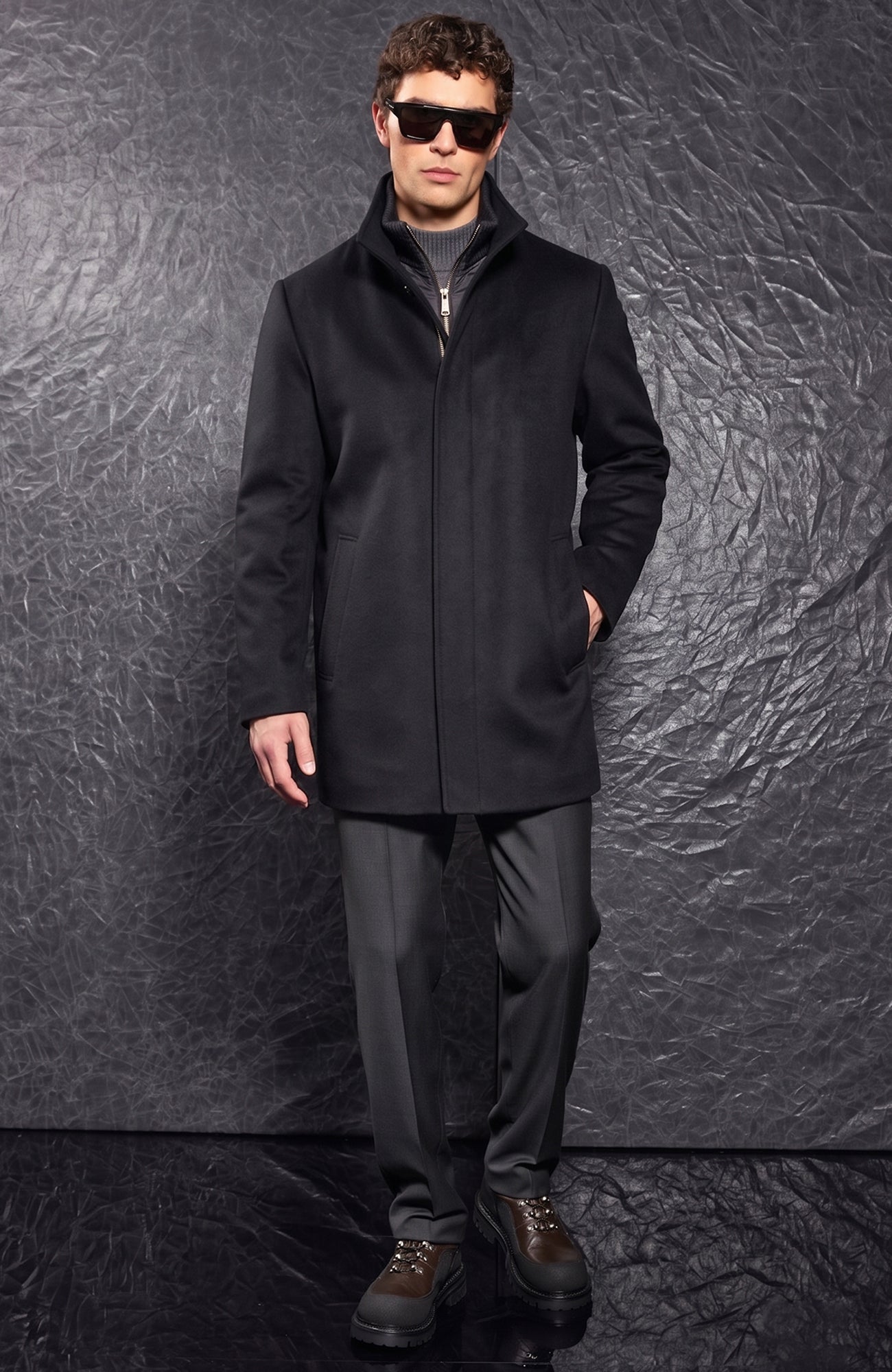 Manteau en laine et cachemire noir Mont-Royal avec insulation PrimaLoft
