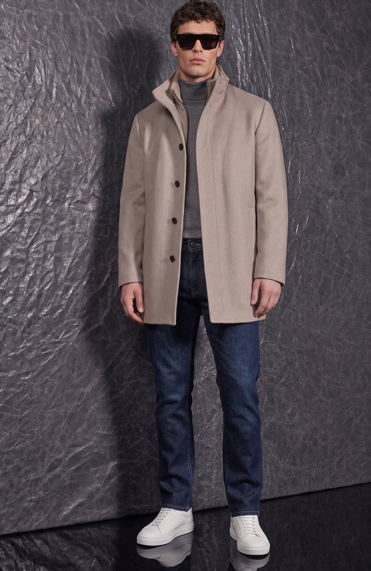 MANTEAU EN LAINE ET CACHEMIRE TAUPE MONT-ROYAL