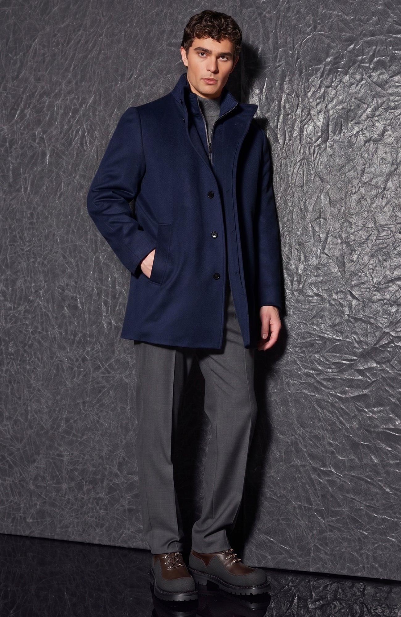 MANTEAU EN LAINE ET CACHEMIRE BLEU MARINE MONT-ROYAL