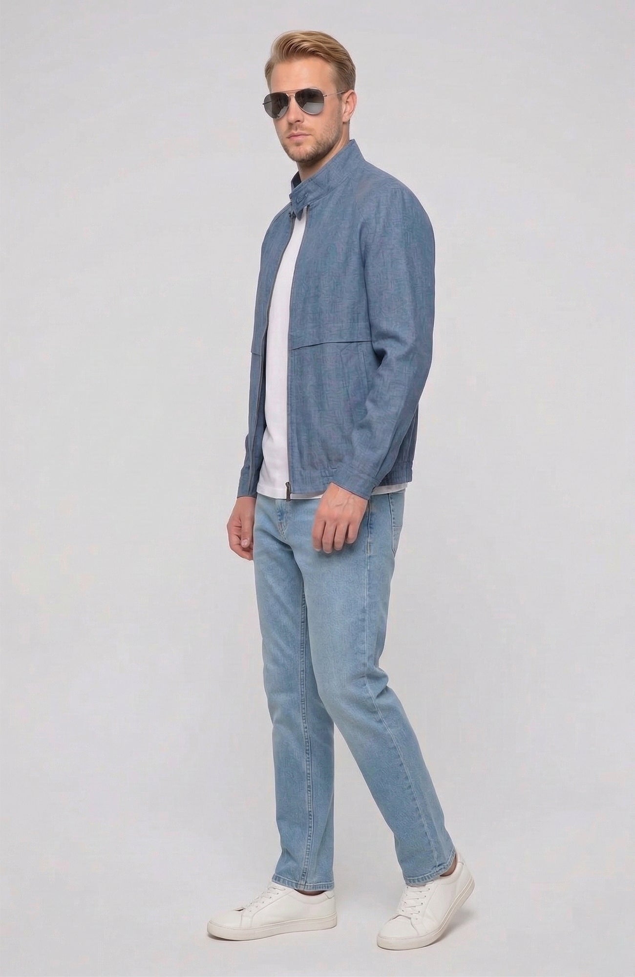 Bristol Light Blue Linen Bomber Jacket - Cardinal of Canada - CA - Bristol Light Blue Linen Bomber Jacket