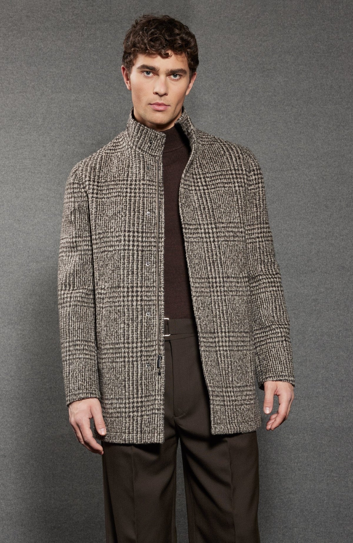 Bryson Wool and Cashmere Brown Check Topcoat - Cardinal of Canada-CA - Bryson Wool and Cashmere Brown Check Topcoat