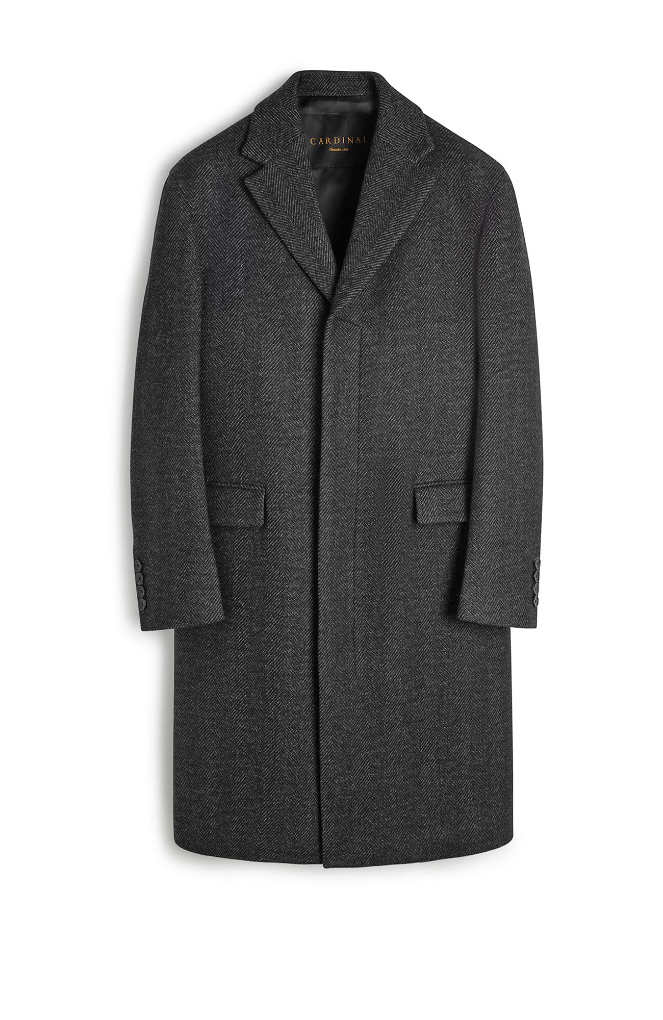 LIMITED EDITION: MERCER CHARCOAL HERRINGBONE WOOL TOPCOAT - MENS - Cardinal of Canada - CA - LIMITED EDITION: MERCER CHARCOAL HERRINGBONE WOOL TOPCOAT