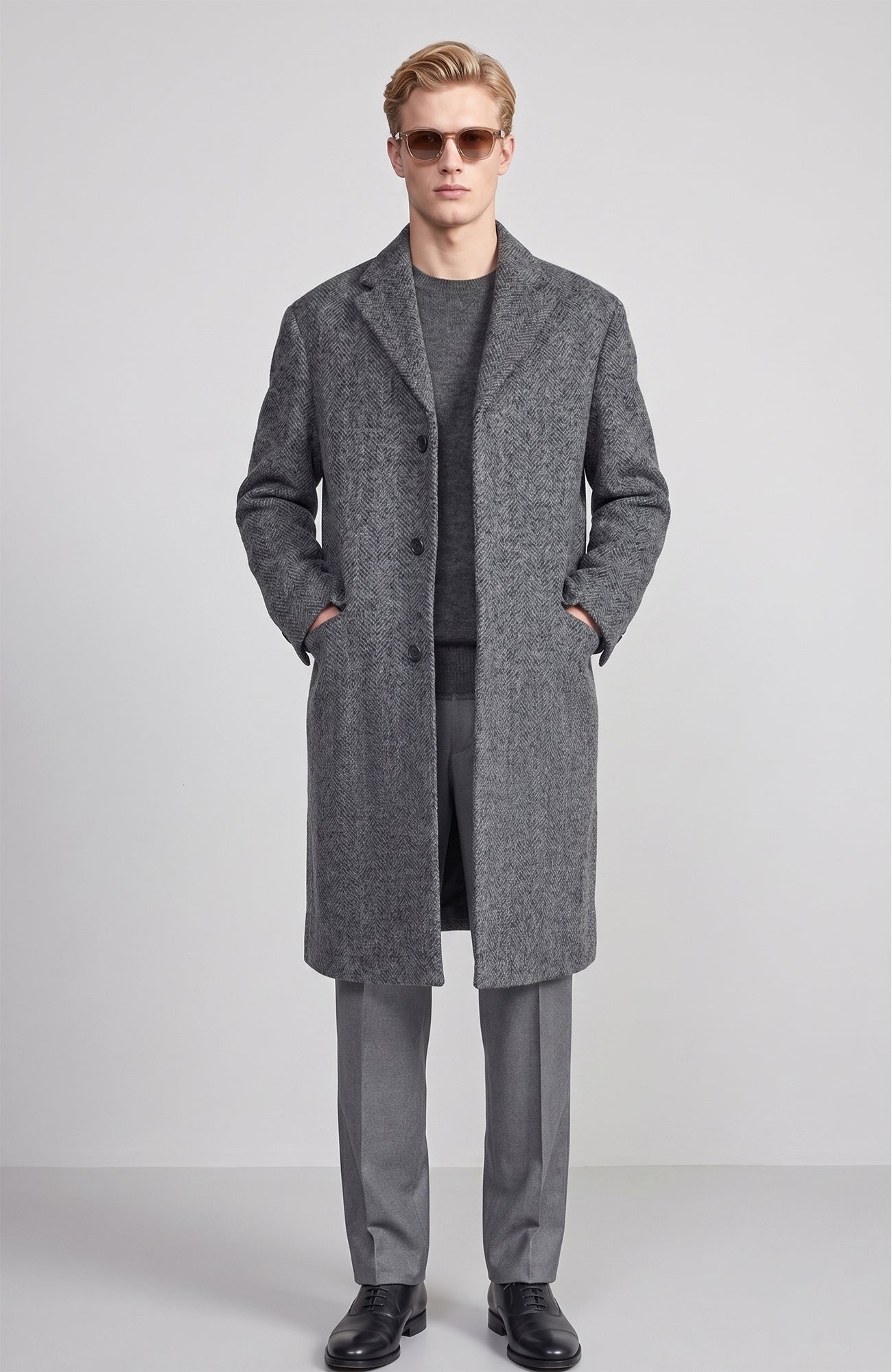 Mercer Alpaca & Cashmere Charcoal Herringbone Topcoat - MENS - Cardinal of Canada - CA - Mercer Alpaca & Cashmere Charcoal Herringbone Topcoat