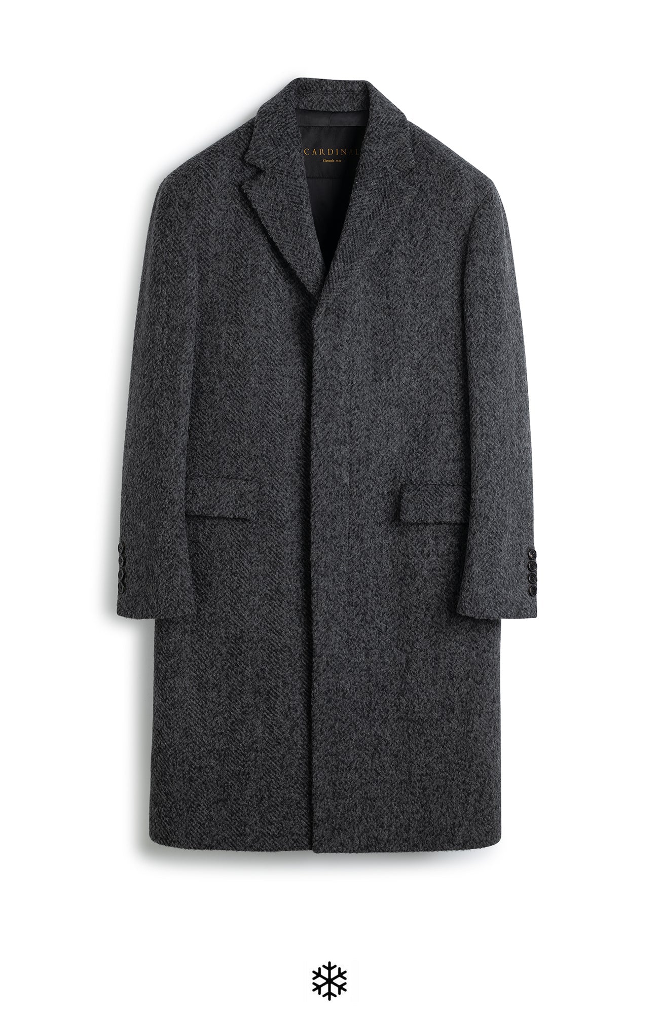 MERCER ALPACA & CASHMERE CHARCOAL HERRINGBONE TOPCOAT - MENS - Cardinal of Canada - CA - MERCER WOOL & CASHMERE OVERCOAT 41.5 INCH LENGTH