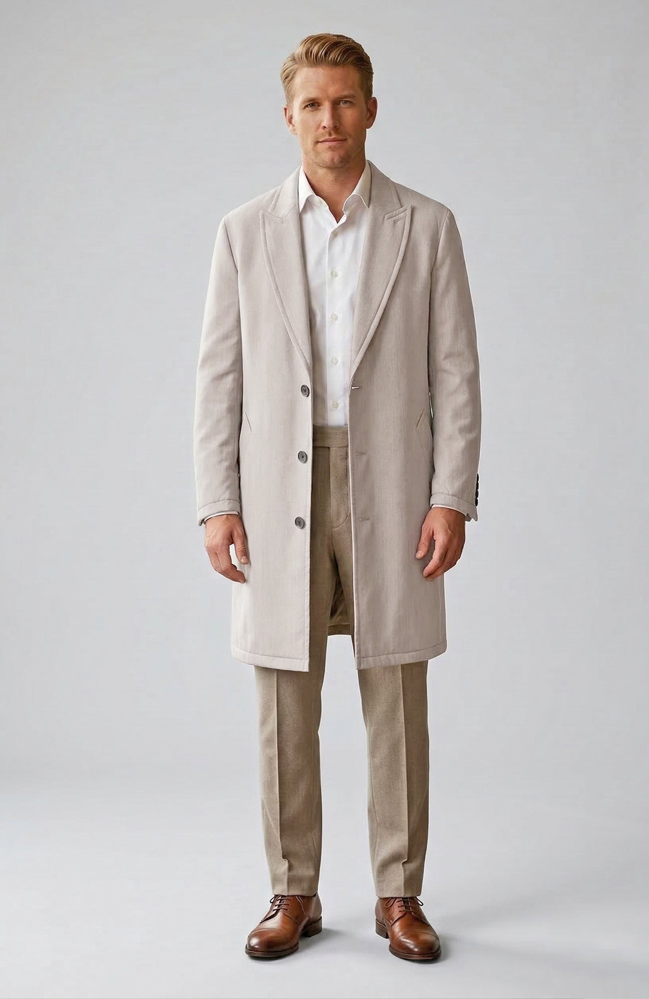 Mercury Stone Herringbone Silk and Wool Topcoat