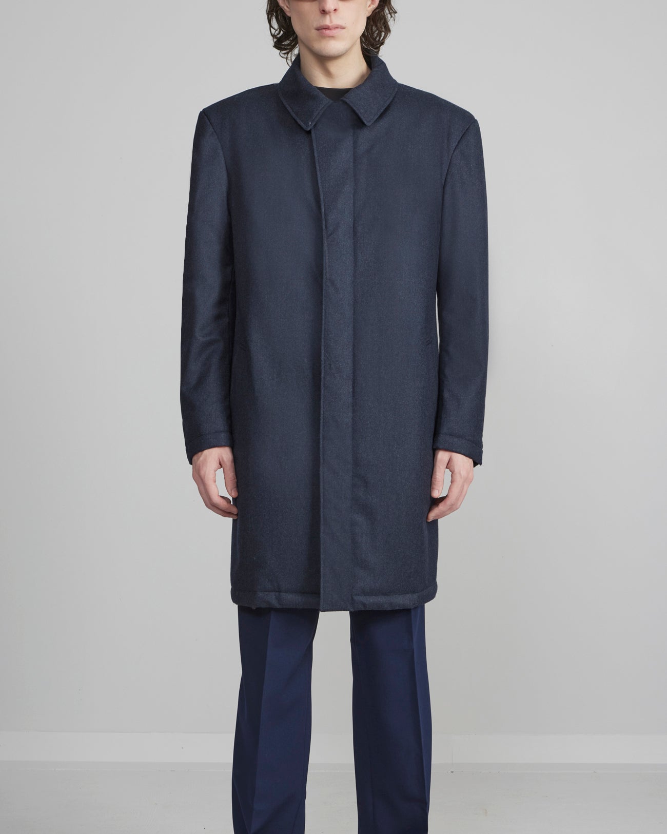 PLATINUM NAVY HERRINGBONE WOOL OVERCOAT - MENS - Cardinal of Canada - CA - PLATINUM NAVY HERRINGBONE WOOL OVERCOAT