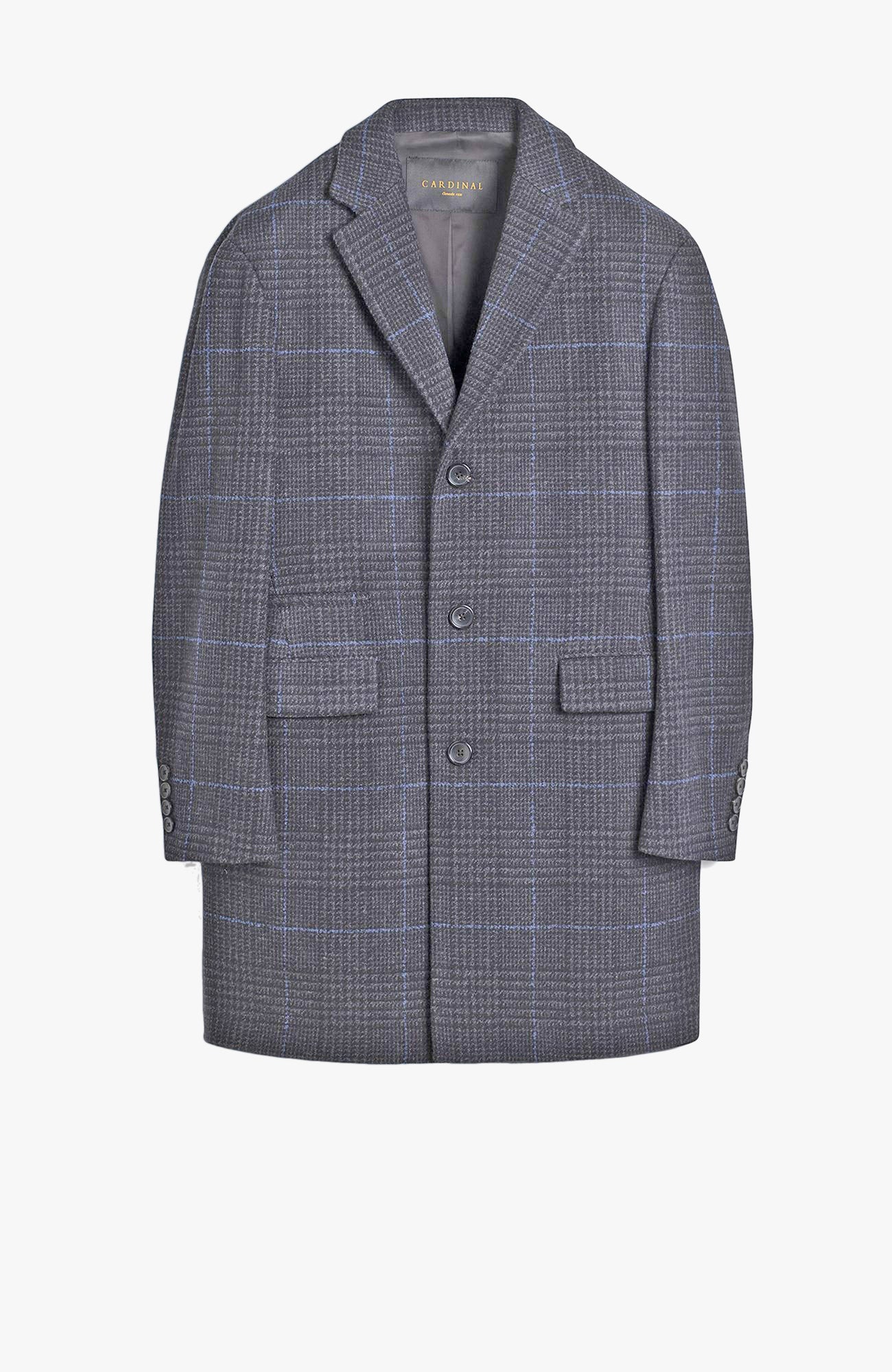 Sherwood Charcoal Plaid Wool & Cashmere Topcoat - MENS - Cardinal of Canada-CA - Sherwood Charcoal Plaid Wool & Cashmere Topcoat