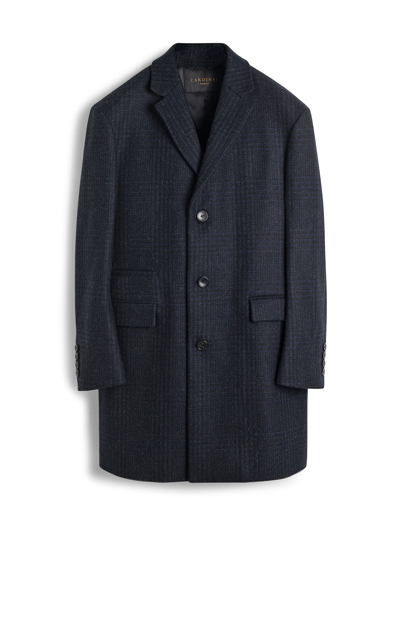 SHERWOOD NAVY PLAID WOOL TOPCOAT - MENS - Cardinal of Canada - CA - SHERWOOD NAVY PLAID WOOL TOPCOAT