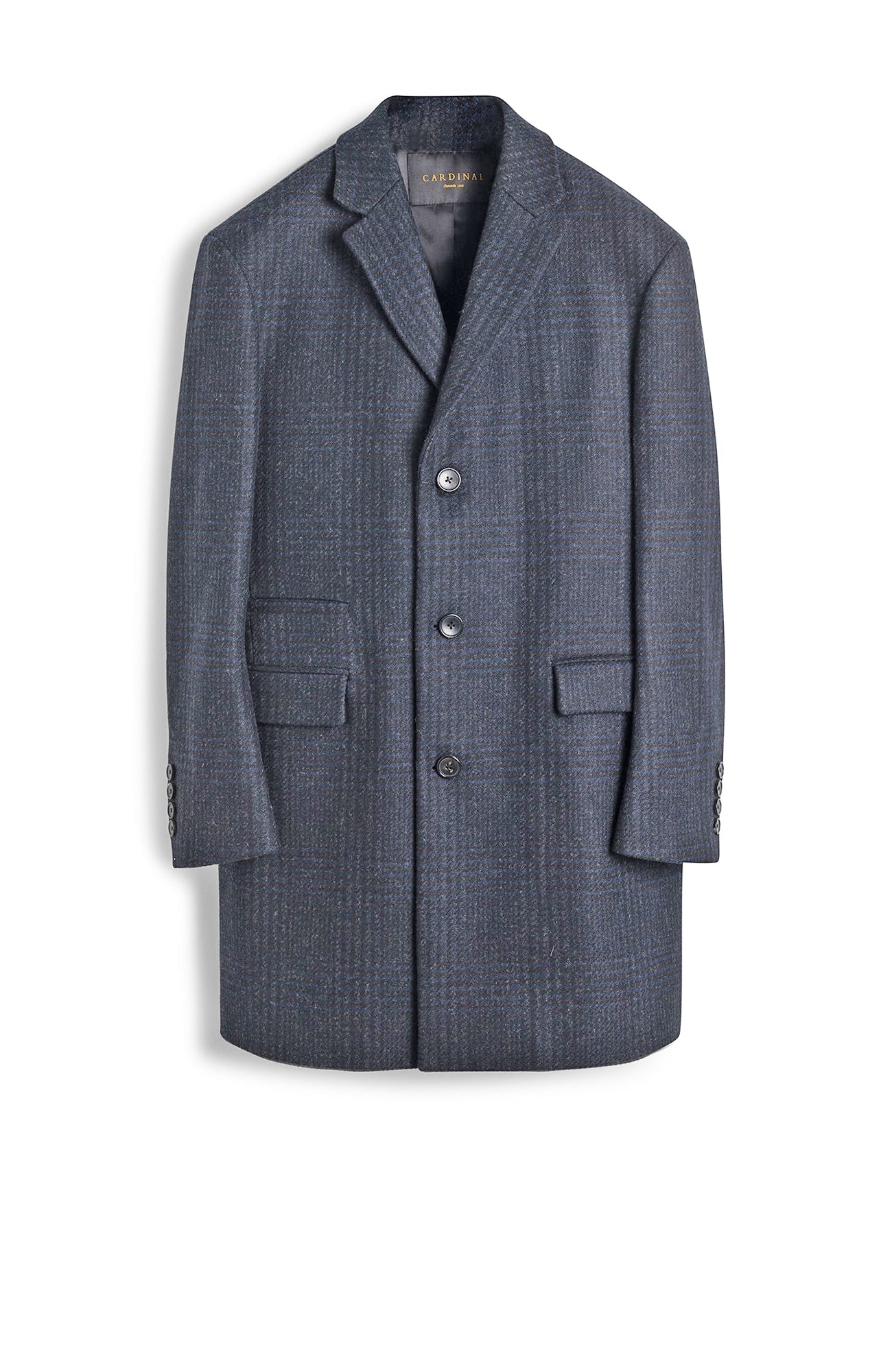 SHERWOOD NAVY PLAID WOOL TOPCOAT - MENS - Cardinal of Canada - CA - SHERWOOD NAVY PLAID WOOL TOPCOAT