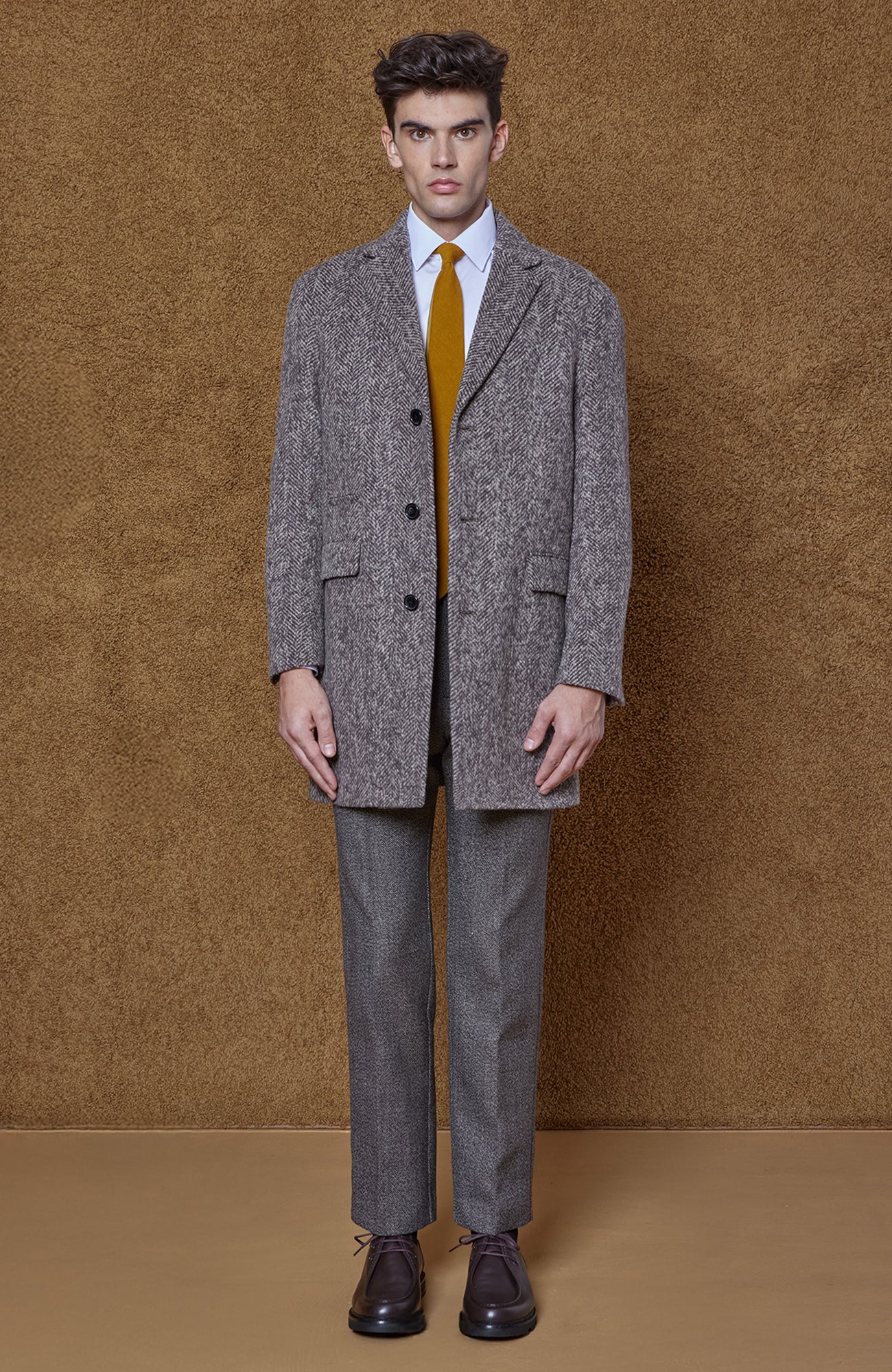 Sherwood Taupe Herrinbone Wool & Alpaca Topcoat