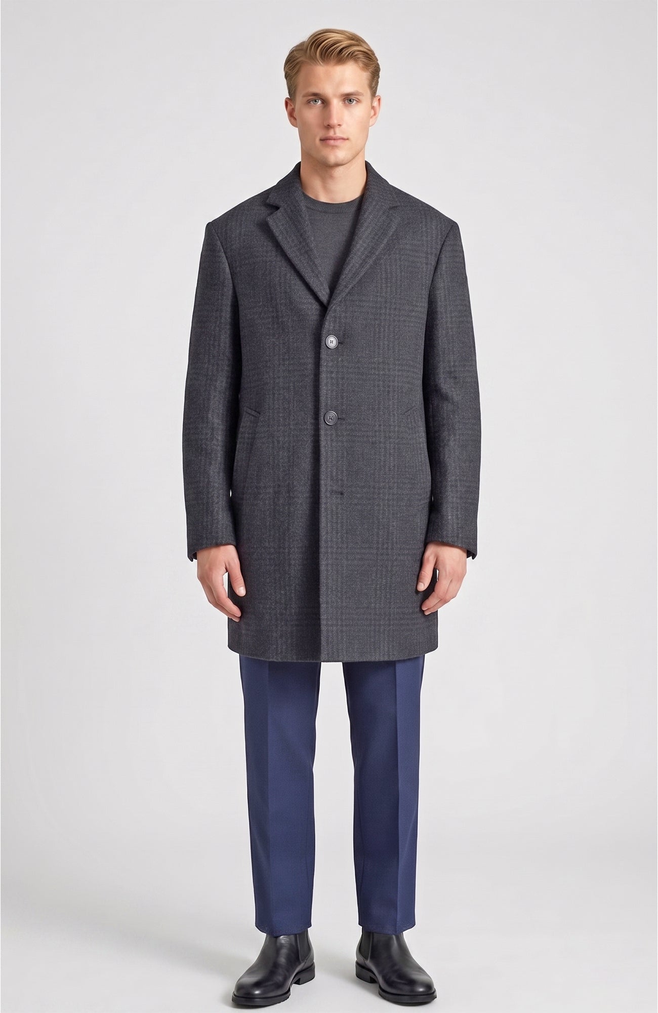 Sherwood Navy Plaid Wool Topcoat
