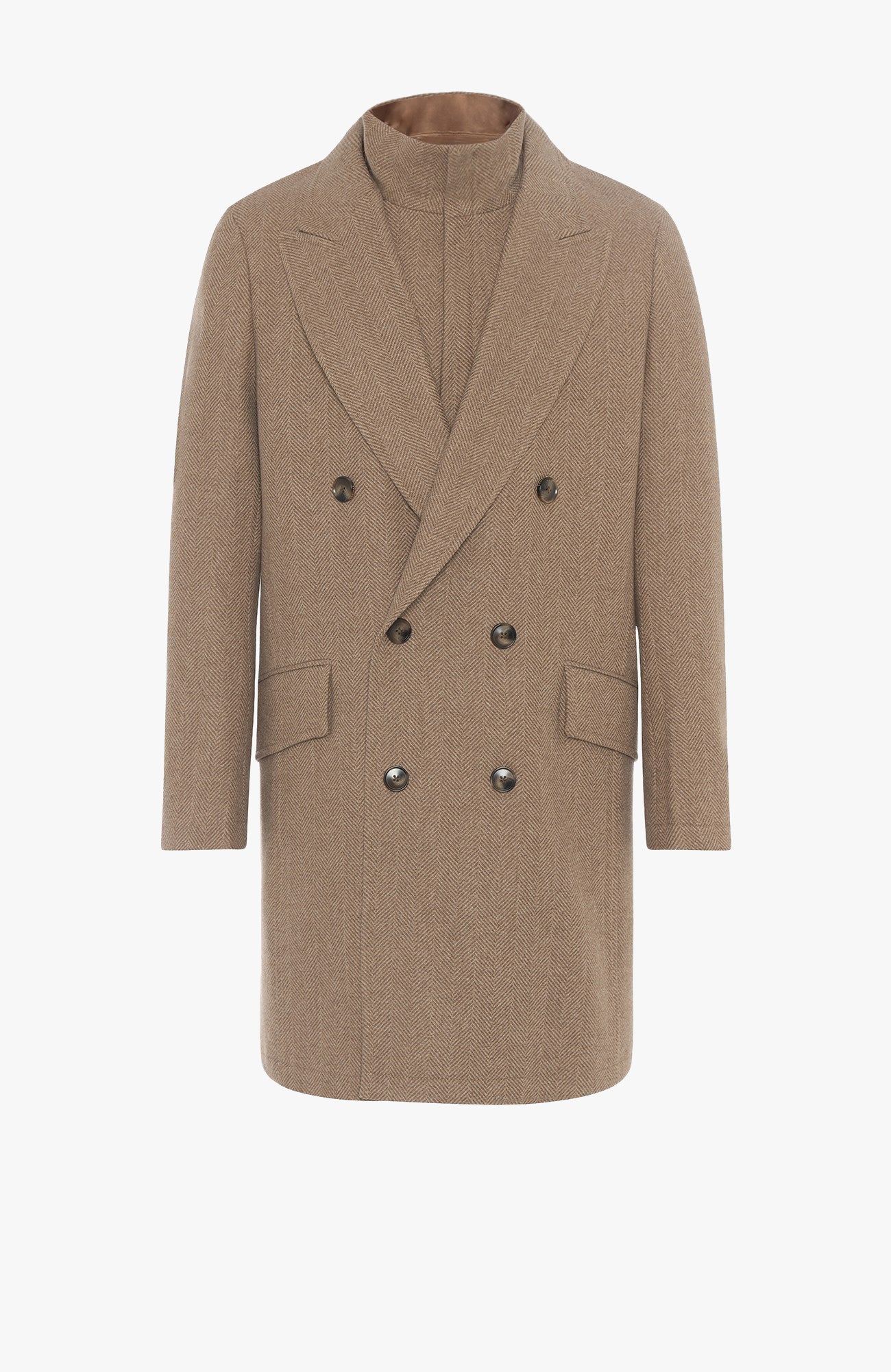 Steele Camel Heringbone Wool Topcoat