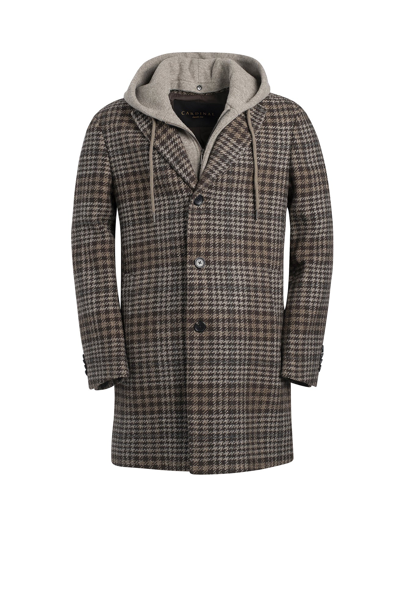 Tristen brown taupe houndstooth wool top coat 36 inch length
