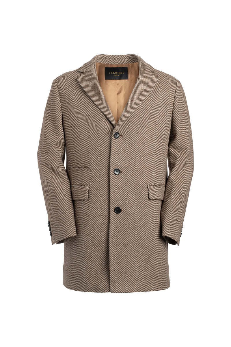 SHERWOOD TAUPE HERRINGBONE WOOL & CASHMERE TOP COAT - Cardinal of Canada-CA - Sherwood taupe herringbone wool top coat 36 inch length