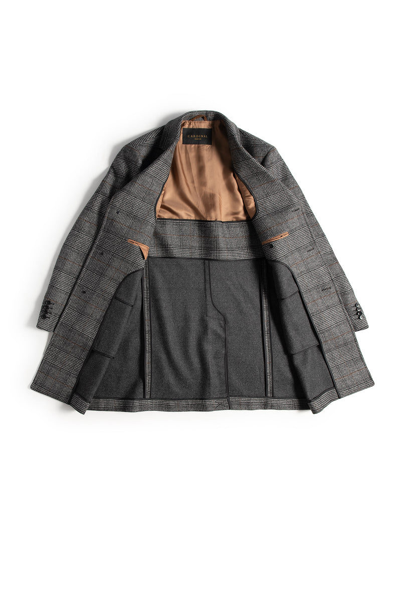 STEDWELL CHARCOAL PLAID LORO PIANA WOOL TOP COAT - Cardinal of Canada-CA - Stedwell top coat charcoal plaid wool 38 inch length