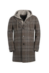 TRISTEN TAUPE HOUNDSTOOTH WOOL TOP COAT - Cardinal of Canada-CA - Tristen brown taupe houndstooth wool top coat 36 inch length